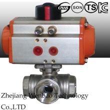 Pneumatic Actuated Three Way Stainless Steel Ball Valve with 1000wog